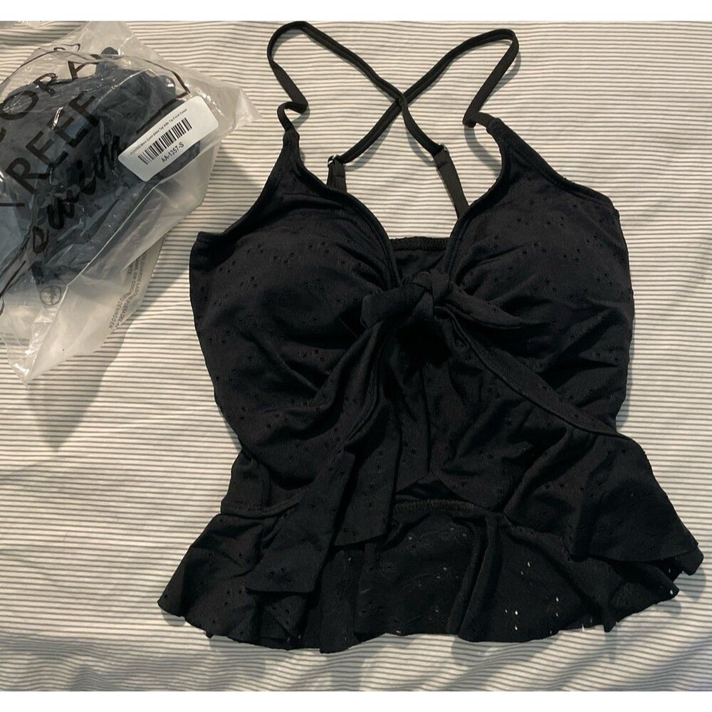 Coral reef swim suit top BLACK tankini top adjustable front removable pads